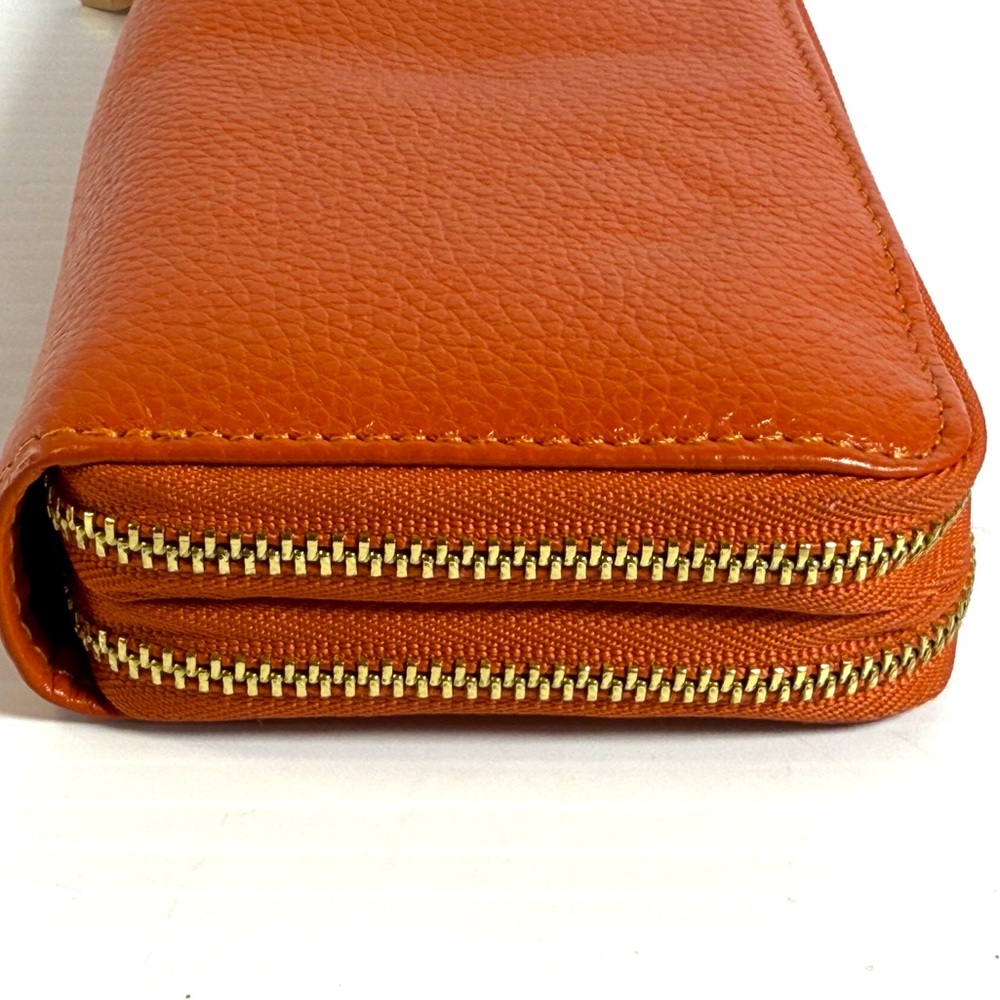 Neiman Marcus Orange Leather Double Zip 12 Card Wallet NWOT - Picture 3 of 8